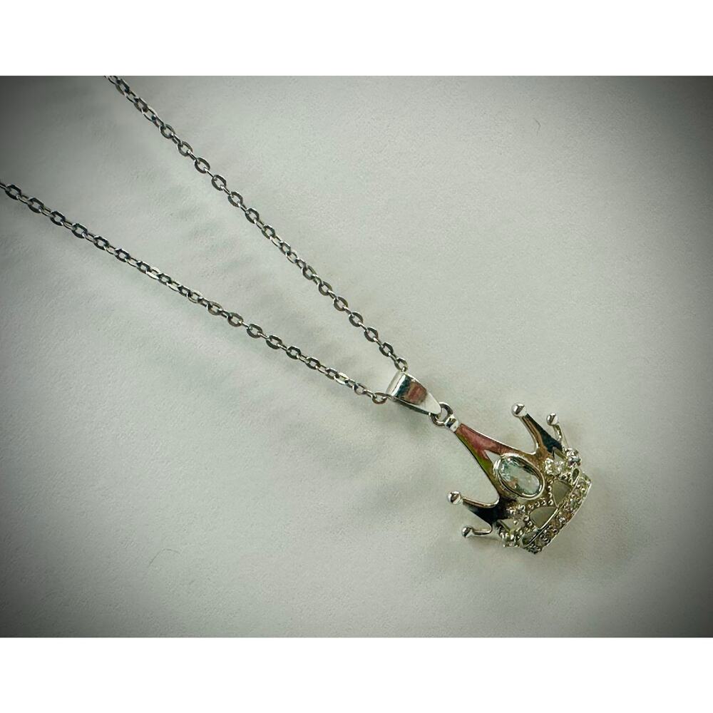GOOD QUEEN STERLING BLUE TOPAZ REGAL CROWN NECKLACE